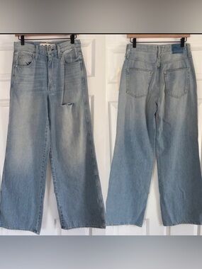 NEW AMO Denim Frida Wide Leg Jeans Size 27 High Rise Honey Wash Distressed
